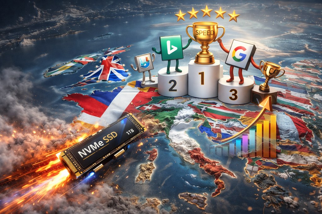 Europe with a fast NVMe SSD rocketing forward and rising rankings