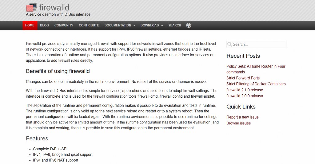Firewalld website homepage.