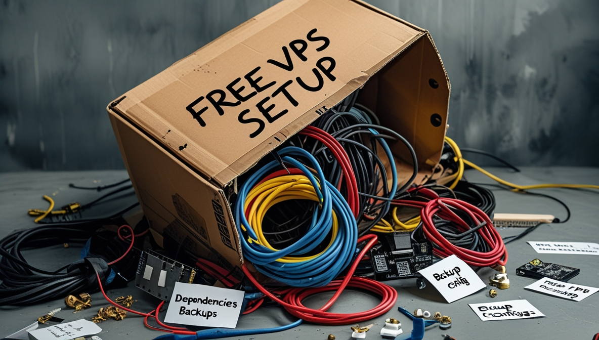 Free VPS setup mess with cables and dependency notes