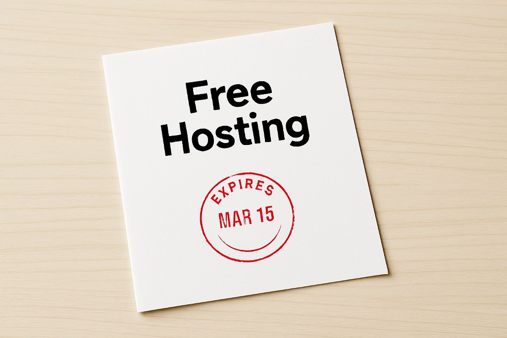 Free hosting plan with expiration date on a piece piece of paper.