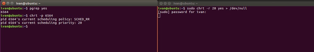 Inspecting a realtime SCHED_RR process using pgrep and chrt.