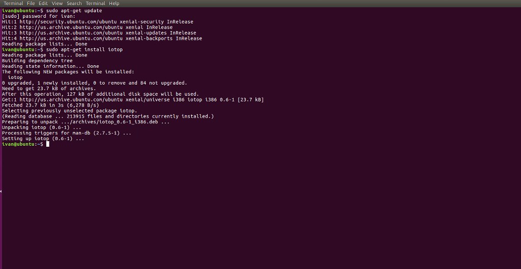 Installing iotop on Ubuntu.