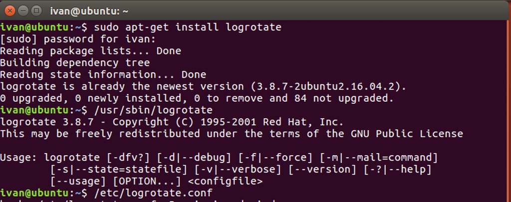Installing logrotate on Debian based Ubuntu.