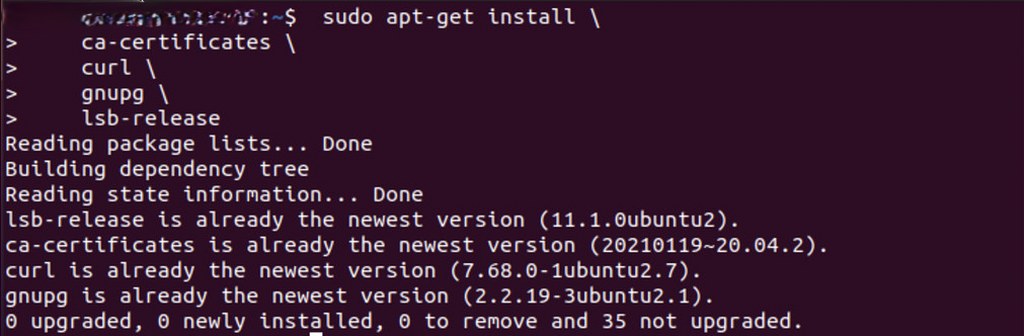 Installing required certificates and utilities for Docker on Ubuntu.