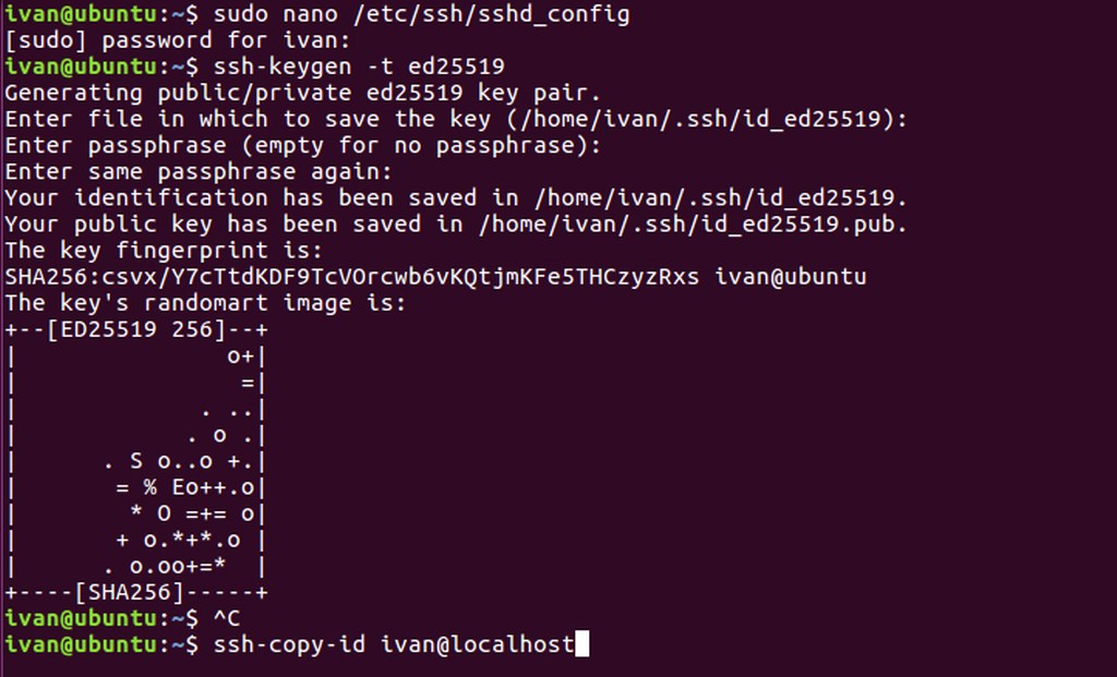 Installing your public key on your account using the ssh copy-id command.