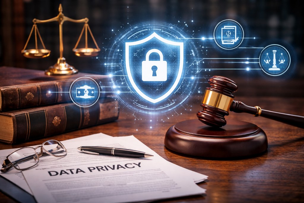 Legal safeguards and security measures working together to protect sensitive data and ensure compliance.