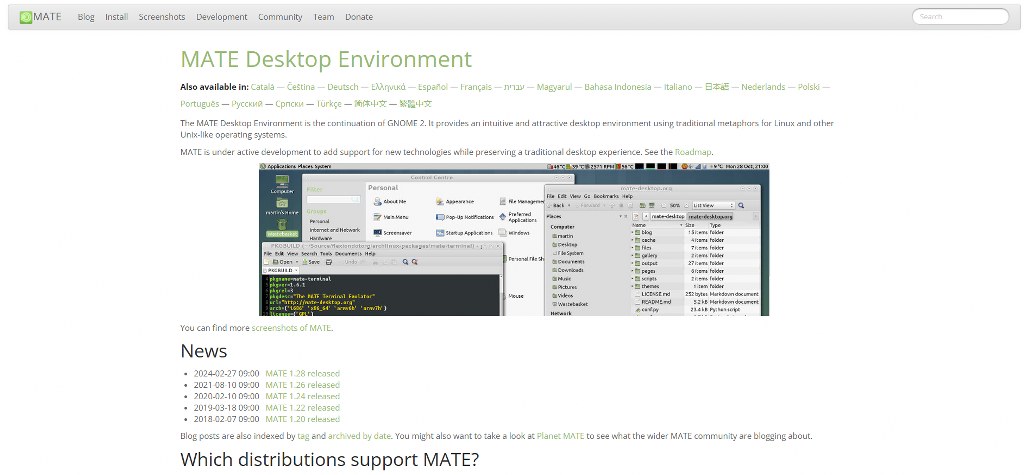 MATE website homepage.