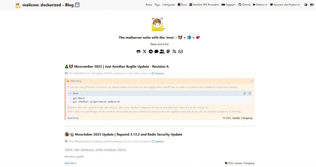 Mailcow's website homepage.