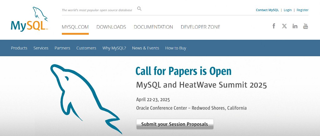 MySQL website homepage.