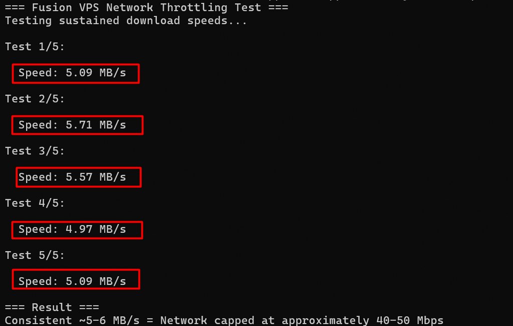 Network throttling test showing download speed around 5 MBs