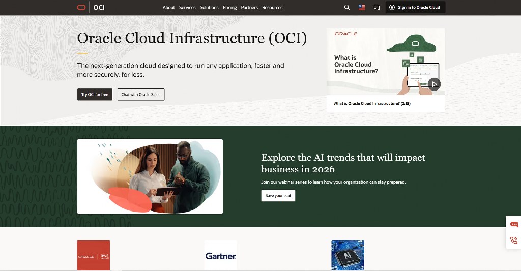 OCI's homepage.