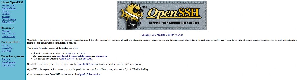 OpenSSH website homepage.