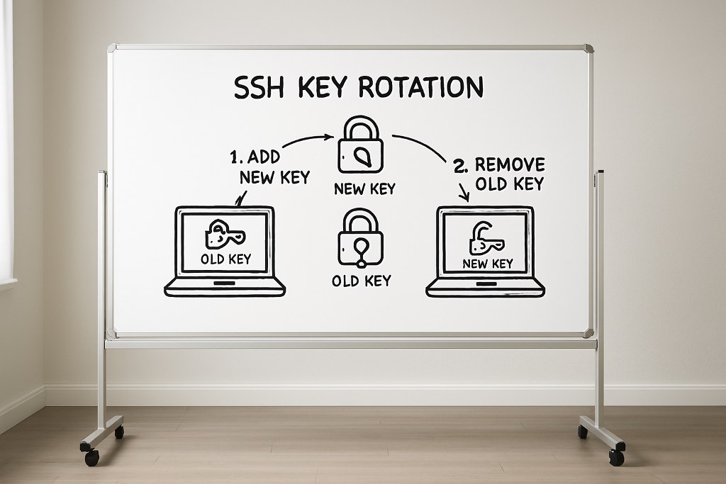 SSH key rotation concept.
