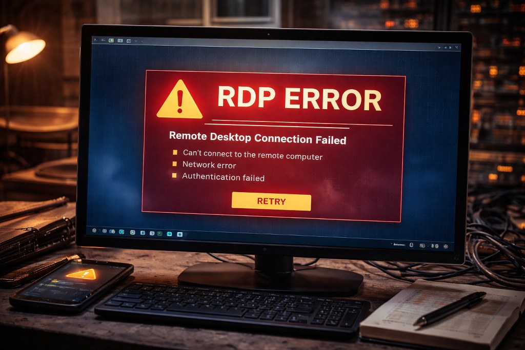Screen showing Remote Desktop Protocol (RDP) Error