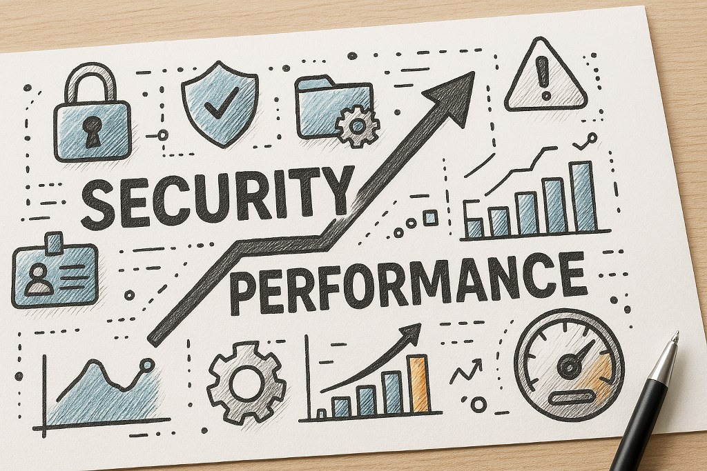 Security and performance illustration on a piece of paper.