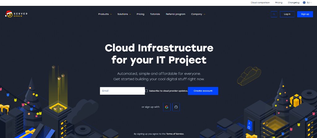 Serverspace's website homepage.