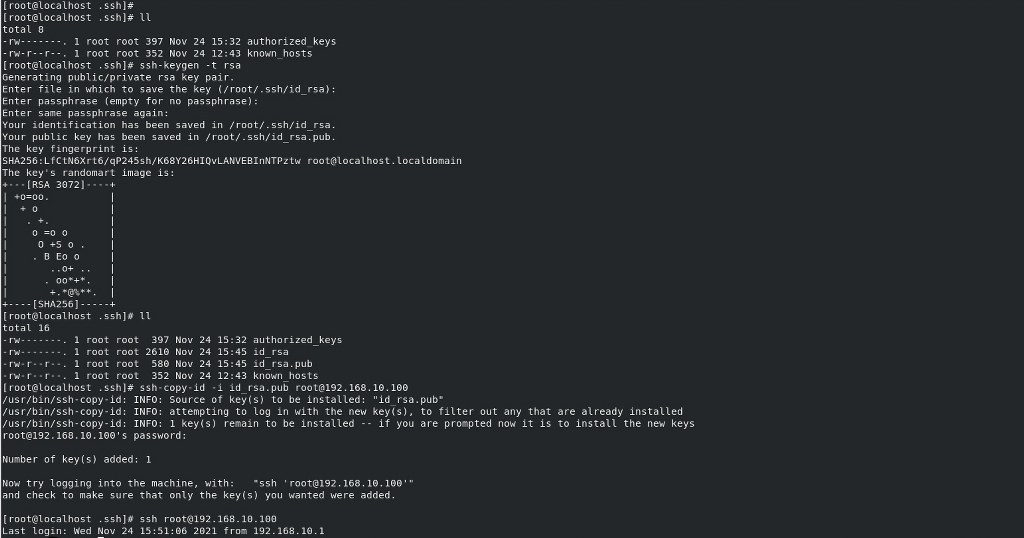 Setting up SSH key authentication and logging in with the new RSA key.