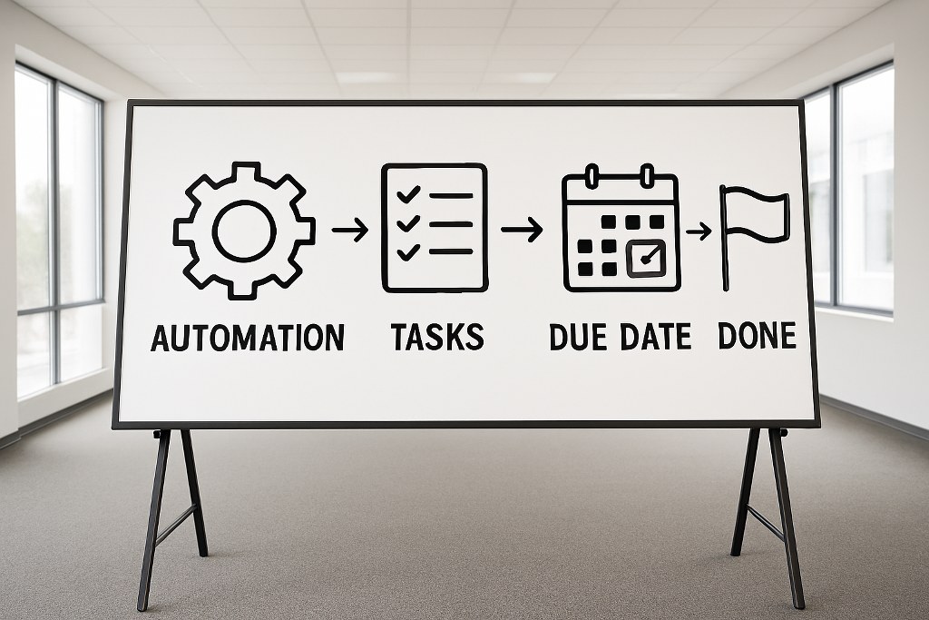 Task automation workflow on a whiteboard.