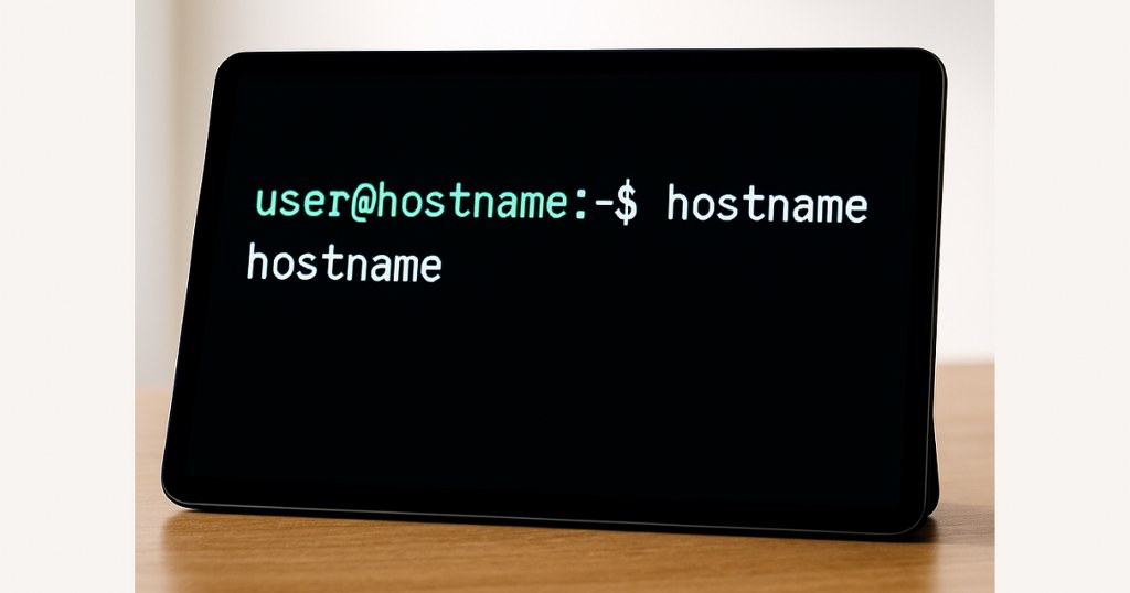 The hostname command on Linux terminal.