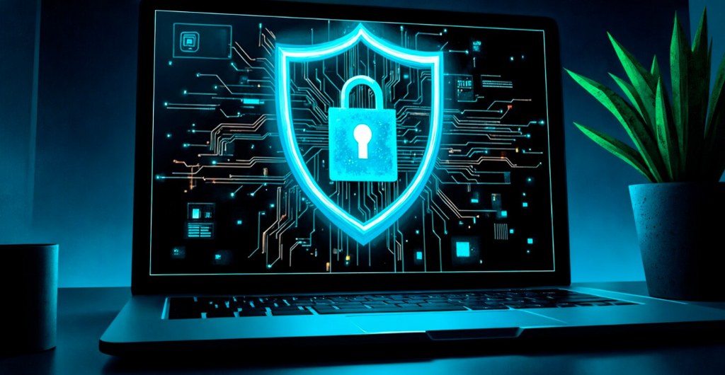 Web security illustration on a laptop.