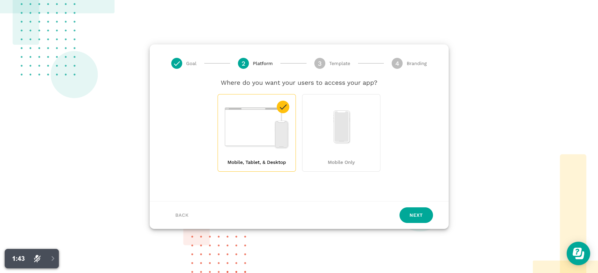 screenshot of Adalo Sign Up form 'Platform' step