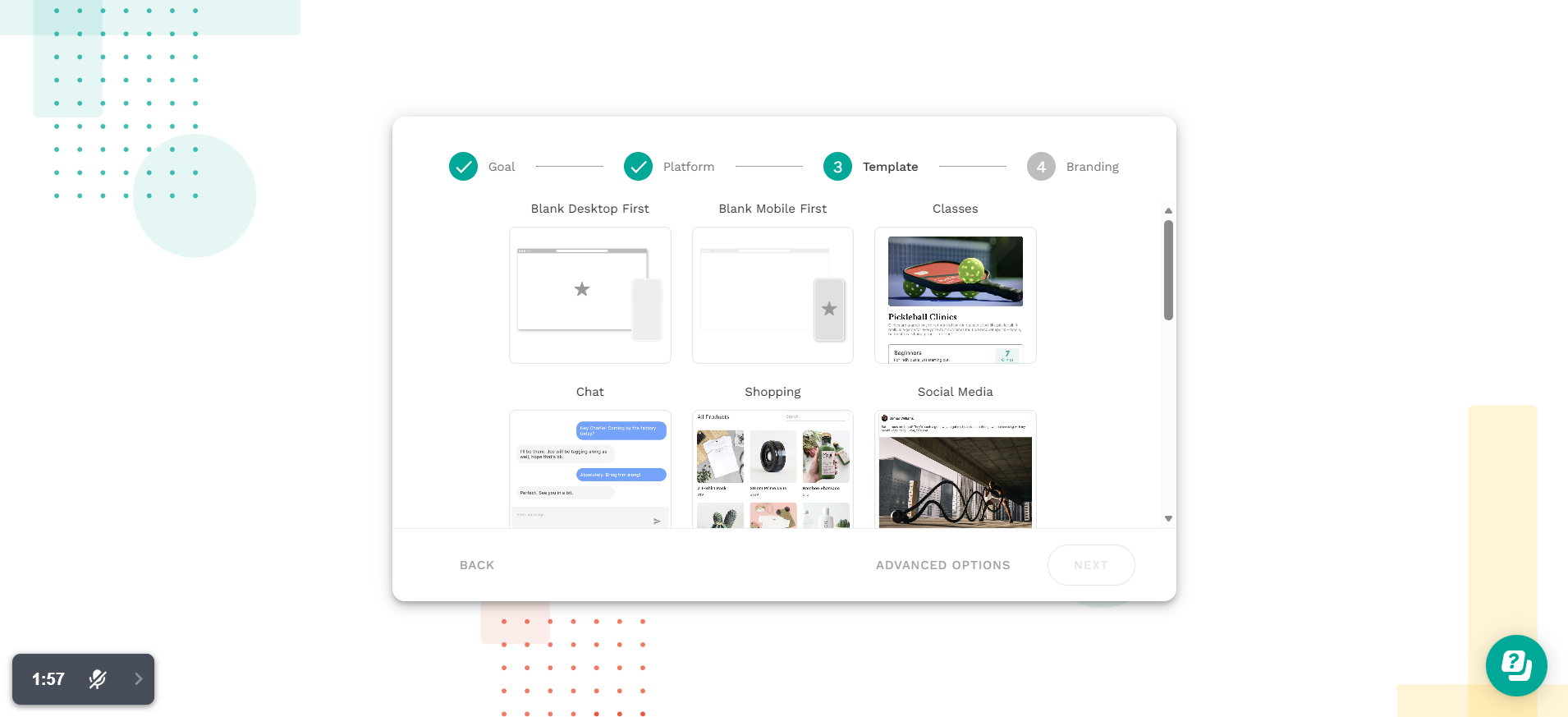 screenshot of Adalo Sign Up form 'Template' step