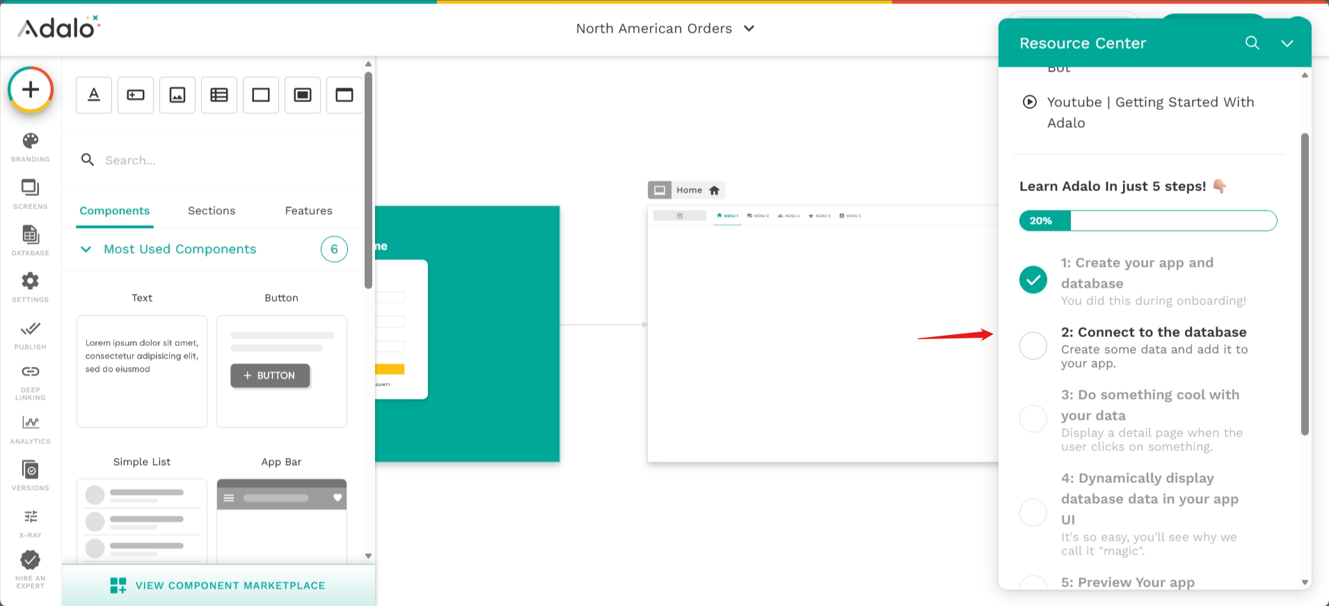 screenshot of Adalo Resource Center