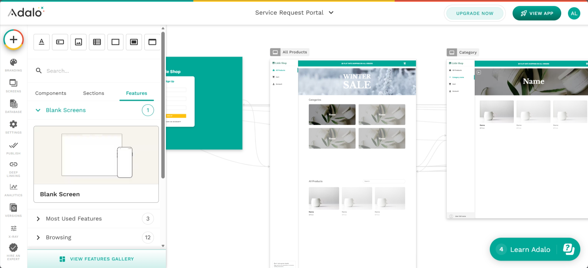 screenshot of Adalo Service Request Portal
