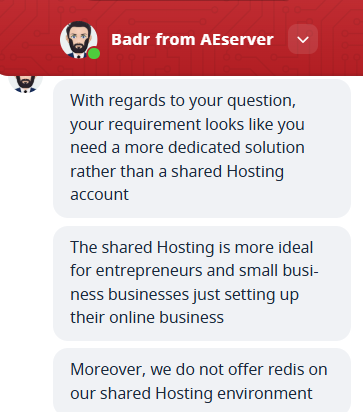 screenshot of AE Server Live chat conversation