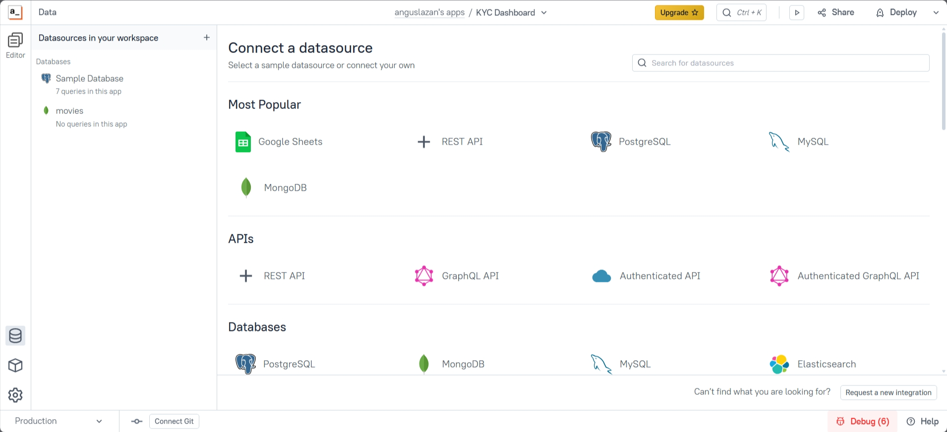 screenshot of Appsmith builder KYC Dashboard