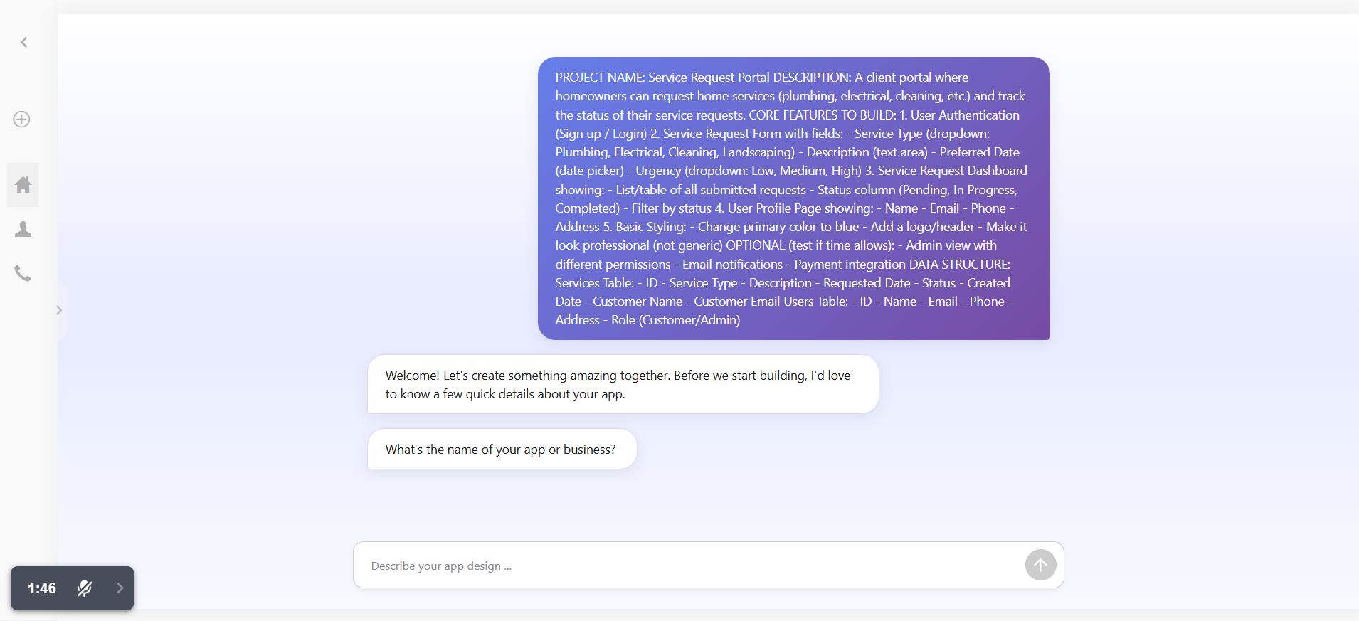 screenshot of Appy Pie Chat Conversation