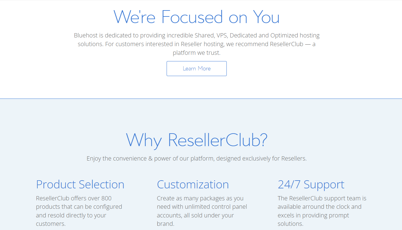 screenshot of BlueHost Reseller Hosting page