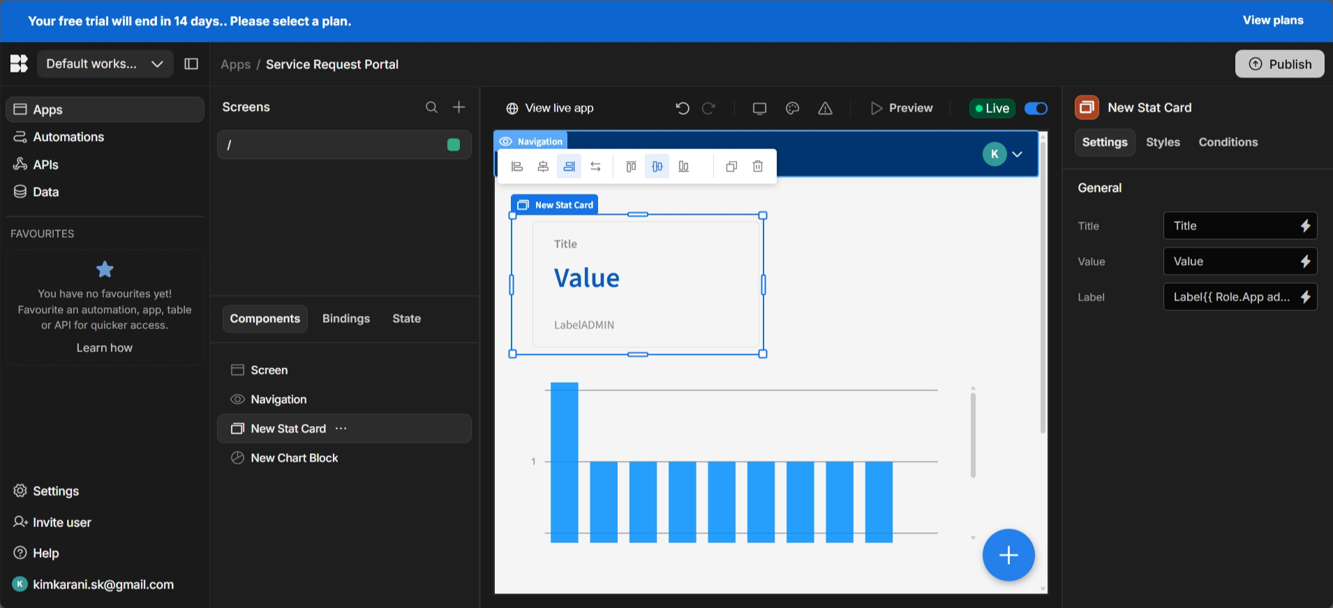 screenshot of Budibase builder 'Apps' window