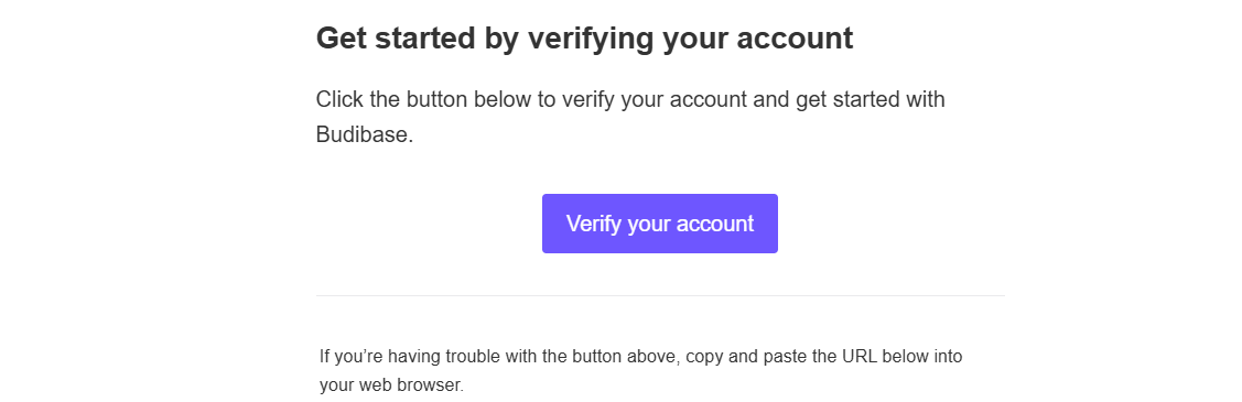 screenshot of Budibase account verification