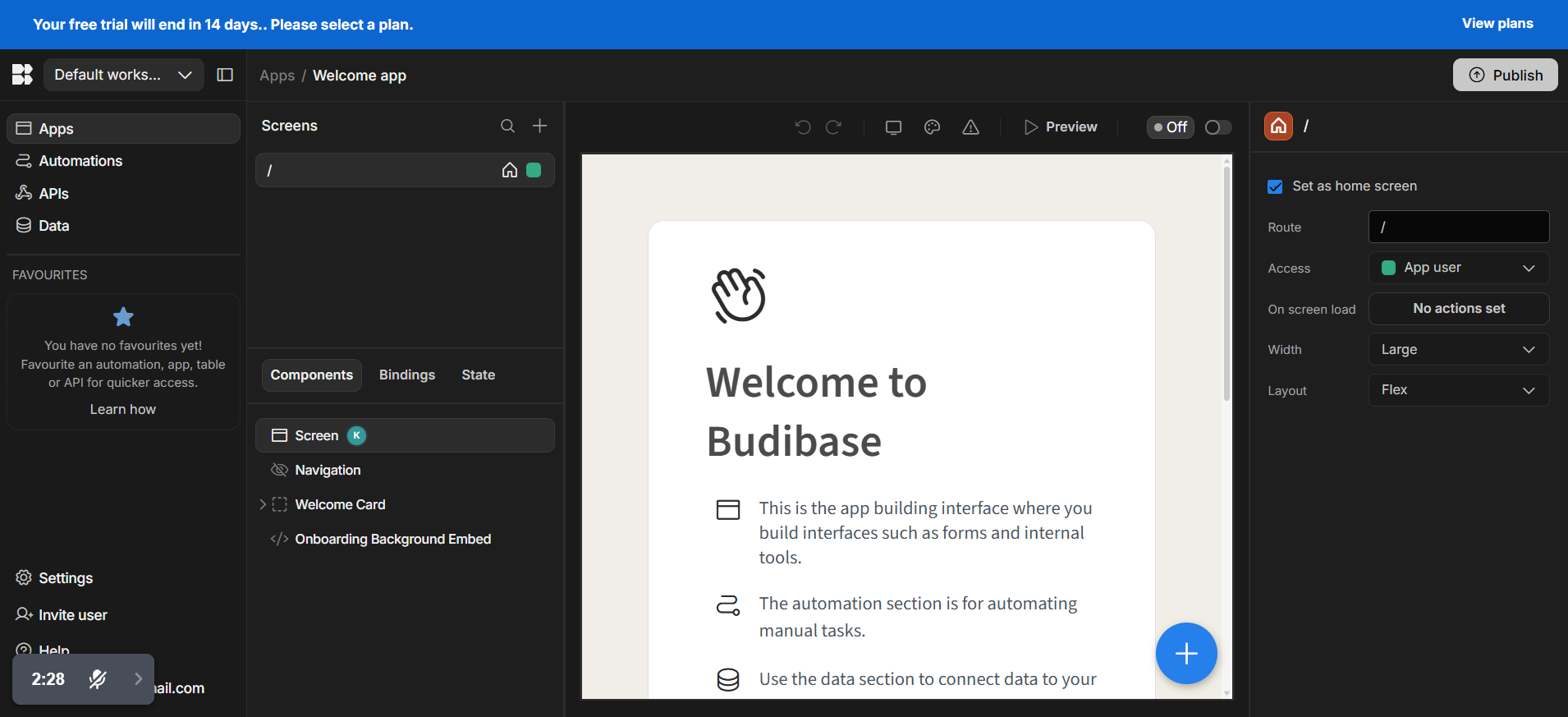 screenshot of Budibase App builder