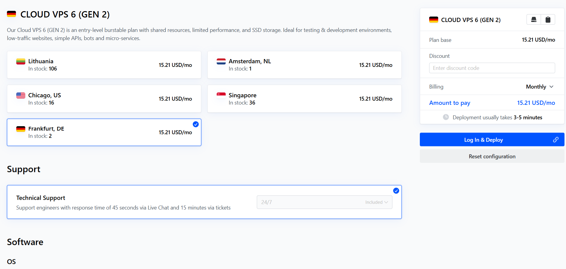 screenshot of CherryServers hosting plan configurations