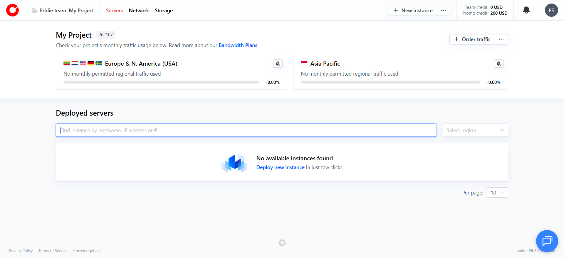 screenshot of CherryServers dashboard 'My Projects' page