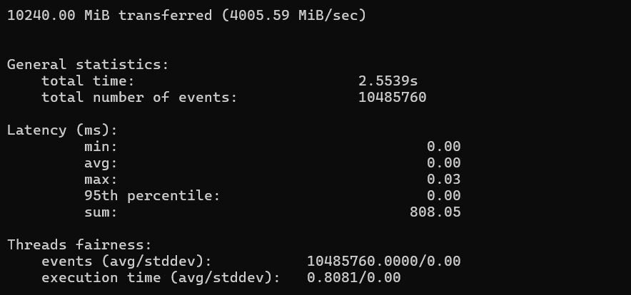 screenshot of CherryServers Memory Read test results