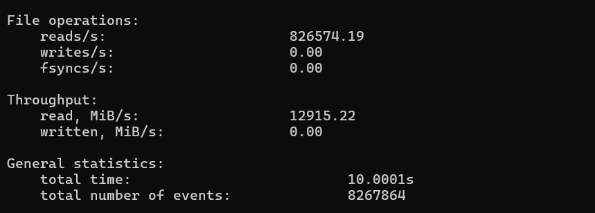screenshot of CherryServers Disk I/O Sequential-read Performance test results
