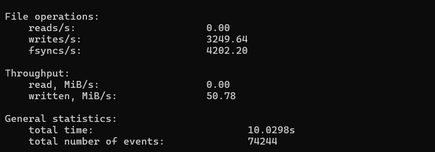 screenshot of CherryServers Disk I/O Sequential-write Performance test results