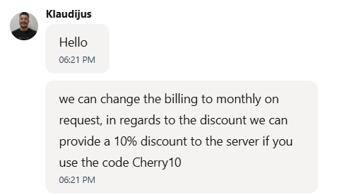 screenshot of CherryServers Live chat conversation