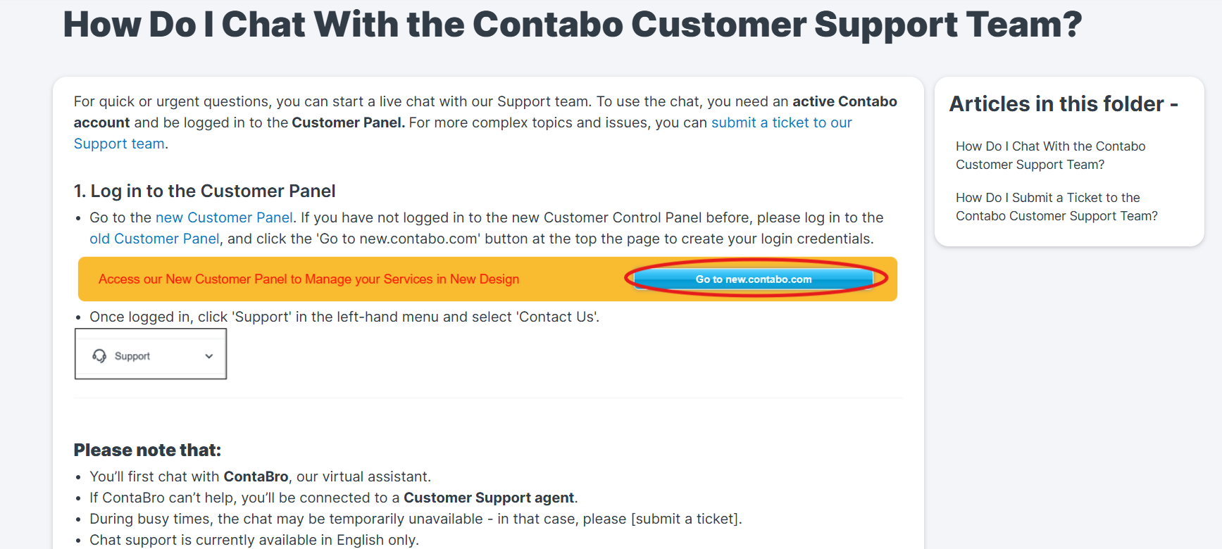 Screenshot of Contabo website 'Go to new.contabo.com' button