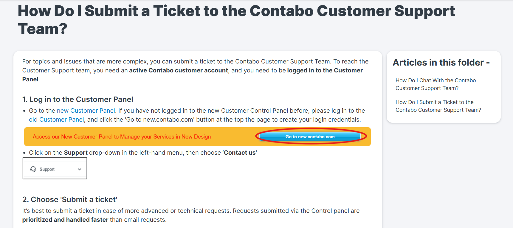 Screenshot of Contabo website 'Go to new.contabo.com' button
