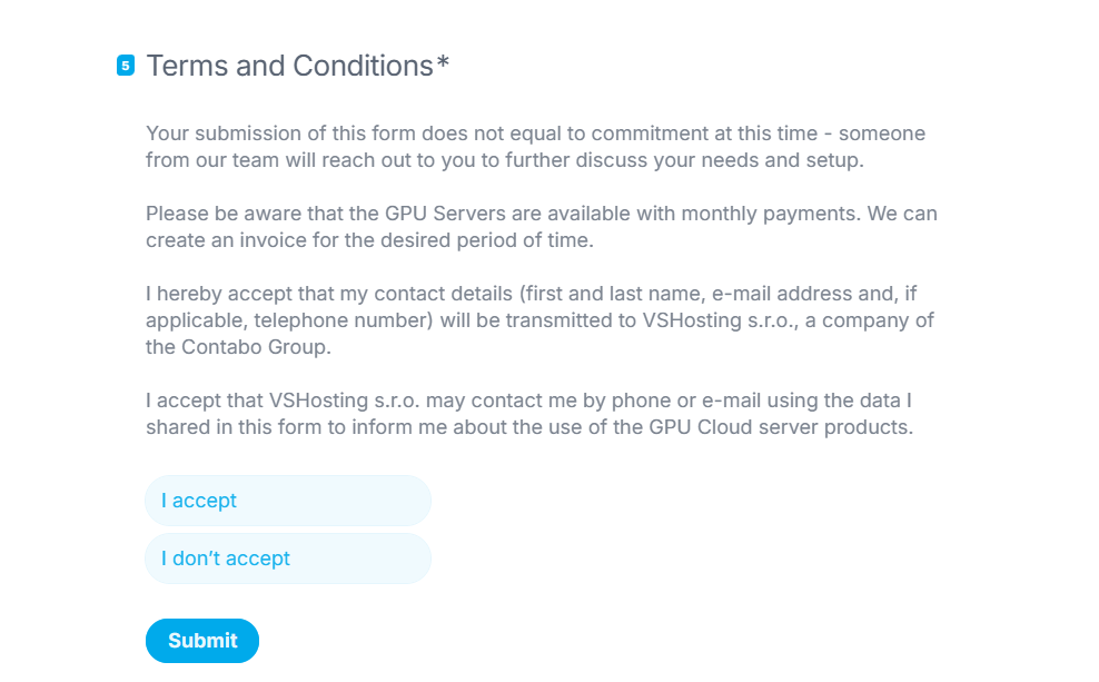 Screenshot of Contabo Terms and Conditions