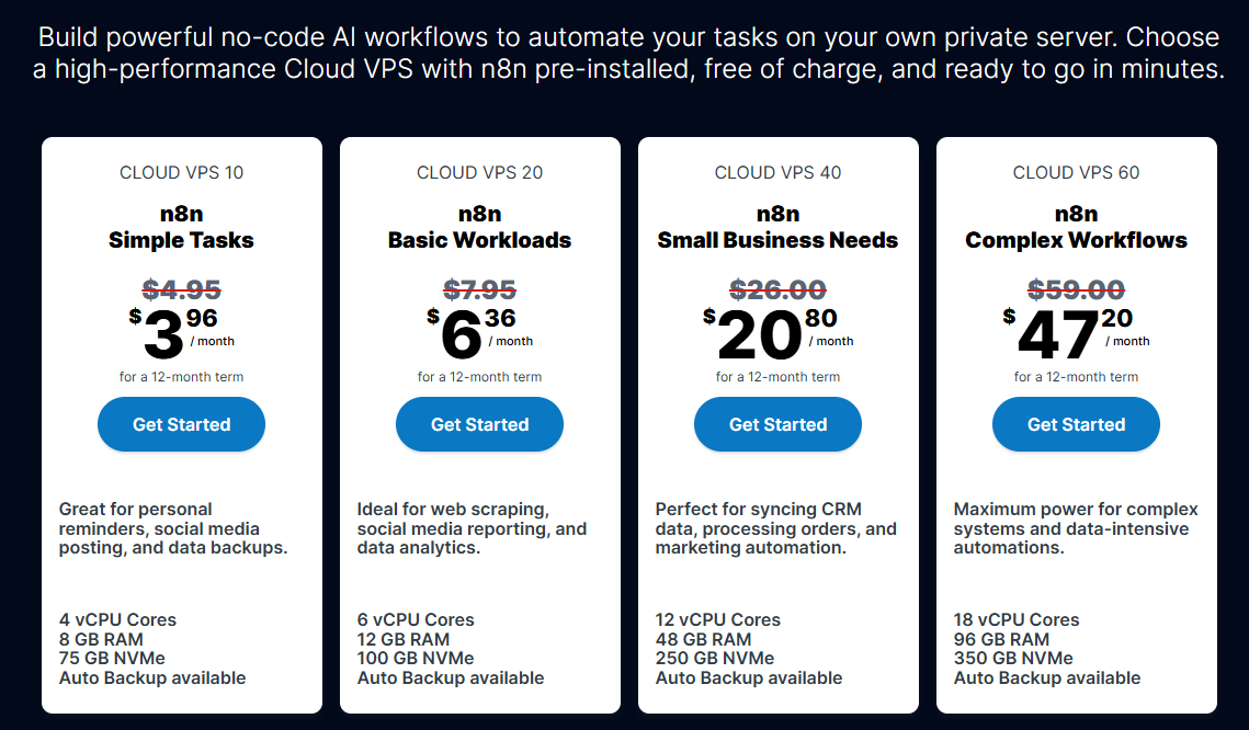 screenshot of Contabo hosting plans