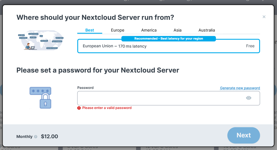 Screenshot der Contabo-Nextcloud-Serverstandorte