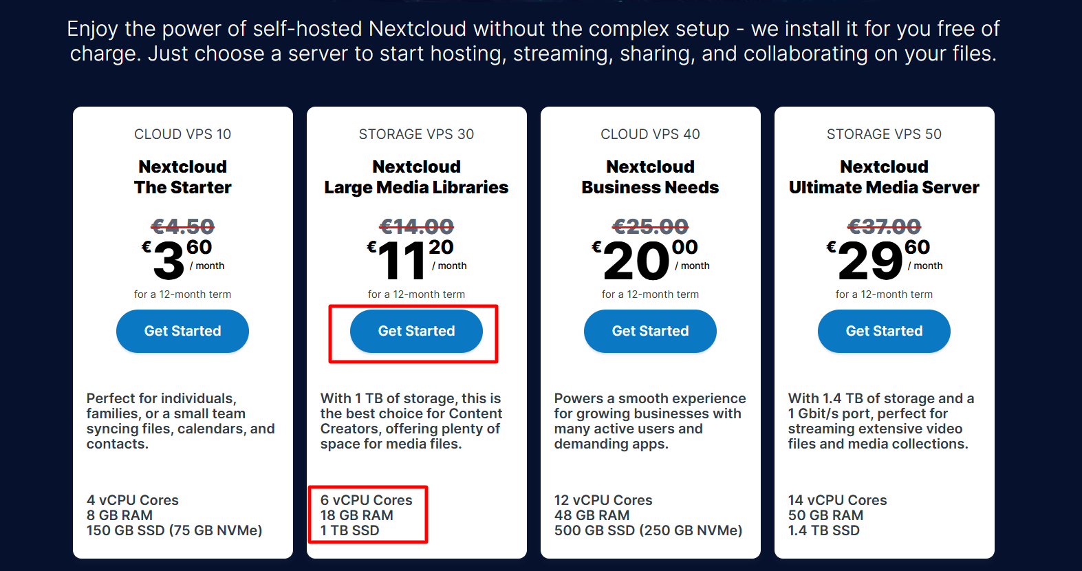 screenshot of Contabo Hosting plans
