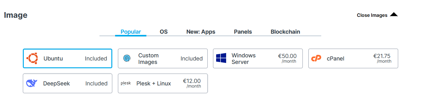 screenshot of Contabo Image tab