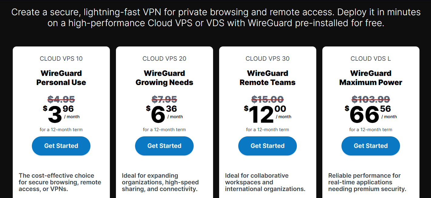 screenshot of Contabo hosting plans
