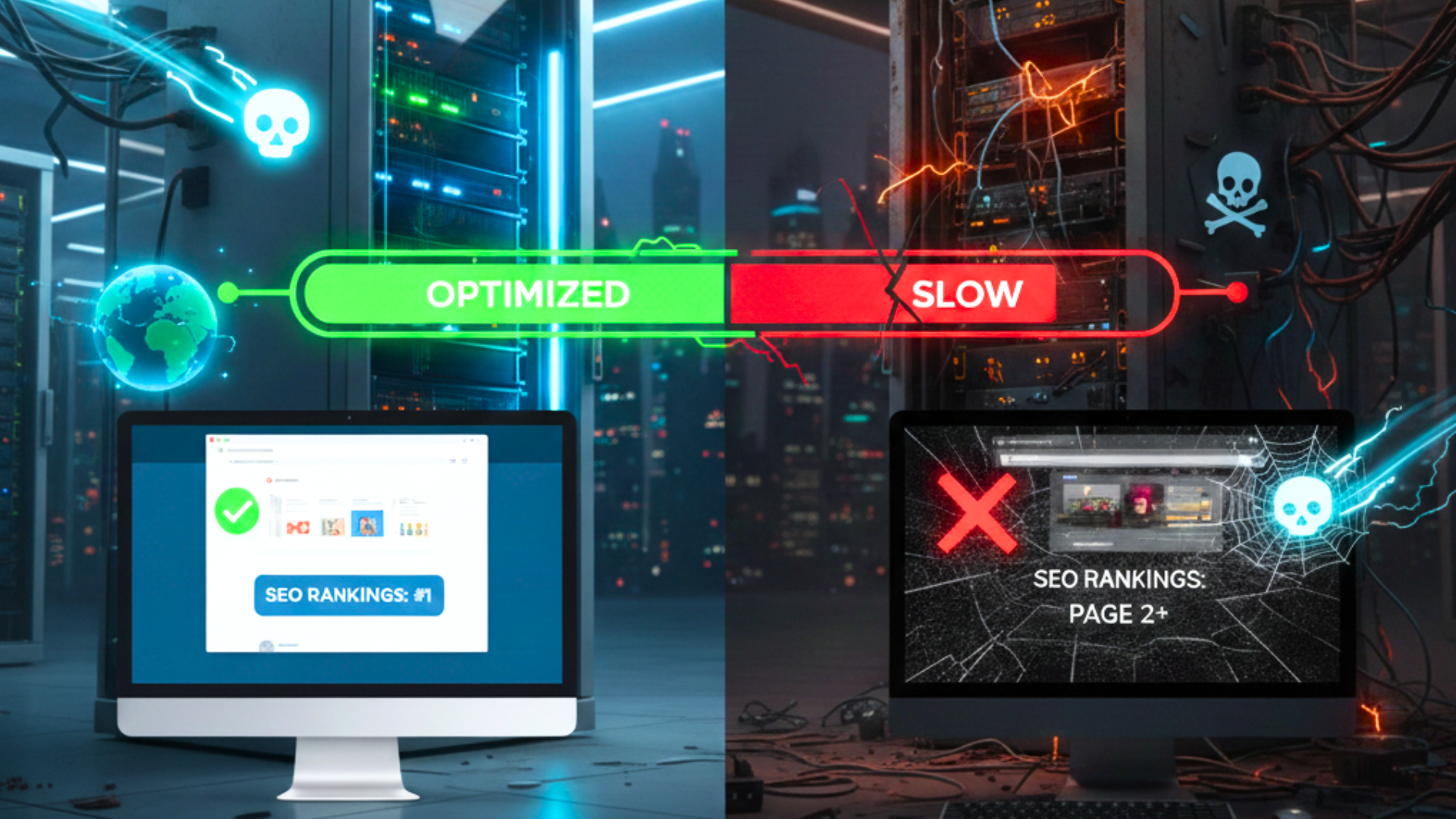 Illustration of Optimized vs Not Optimized SEO